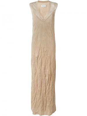 Вязаное длинное платье Maison Margiela. Цвет: телесный