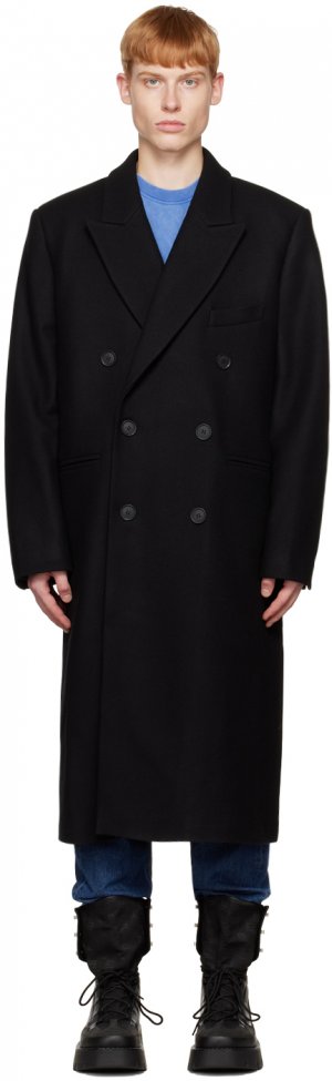 Черное двубортное пальто MISBHV