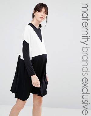 Oversize-платье колор блок для беременных Bluebelle Maternity. Цвет: черный