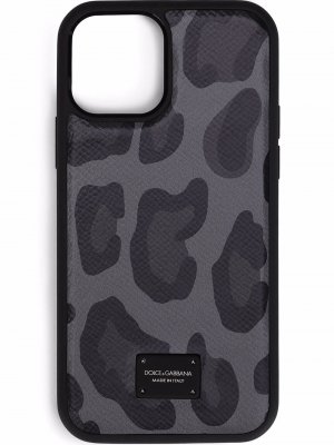 Чехол для iPhone 12 с леопардовым принтом Dolce & Gabbana. Цвет: серый