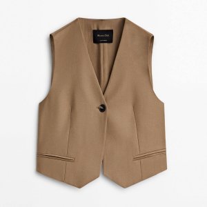Жилет Flannel One-button Suit, бежевый Massimo Dutti