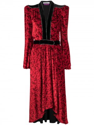 Бархатное платье с длинными рукавами и цветочным принтом Philosophy Di Lorenzo Serafini. Цвет: красный