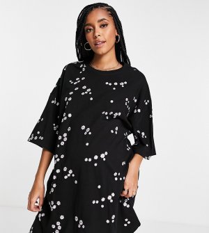 Черное платье-футболка в стиле oversized со сплошной цветочной вышивкой сиреневого цвета ASOS DESIGN Maternity-Черный цвет Maternity