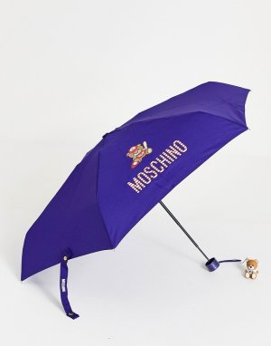Зонт с медведем в бейсболке и подвеской -Голубой Moschino