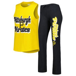 Женский спортивный черный/золотой комплект Pittsburgh Pirates Wordmark Meter, майка и брюки для сна Unbranded
