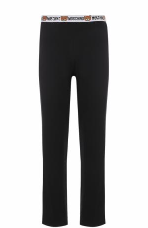Хлопковые домашние брюки с широкой резинкой Moschino. Цвет: черный