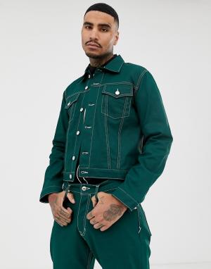 Organic contrast stitching denim jacket Kings Of Indigo. Цвет: зеленый