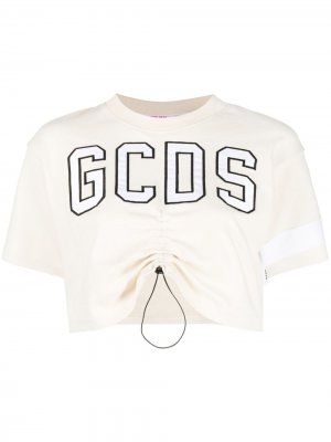 Укороченная футболка с вышитым логотипом Gcds. Цвет: бежевый