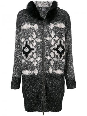 Кардиган-пальто с отделкой из меха лисы Lorena Antoniazzi. Цвет: серый