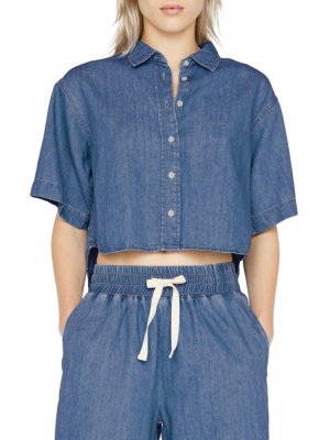 Укороченная джинсовая рубашка из льняной смеси , цвет Encore Blue Frame