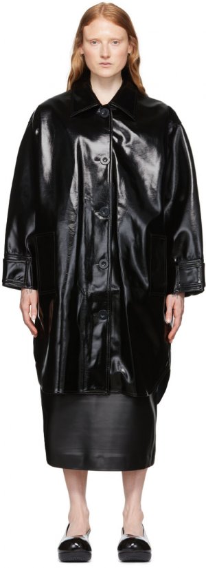 Черное пальто из искусственной кожи Kali Stand Studio