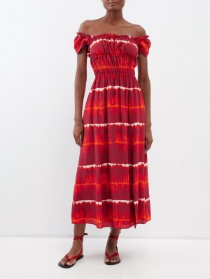 Платье миди lily из шелка со сборками, окрашенного в цвет шибори , красный Altuzarra