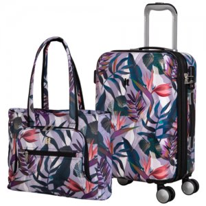 Комплект it luggage/чемодан модель SHEEN/ размер ручная кладь с расширением и дорожная сумка/Тропики Luggage. Цвет: розовый/голубой/белый/зеленый
