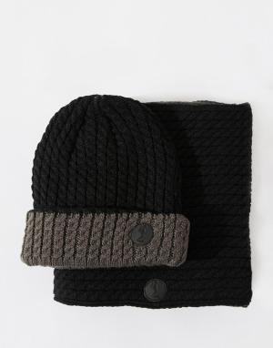 Подарочный набор с шапкой и шарфом‑снуд Religion. Цвет: черный