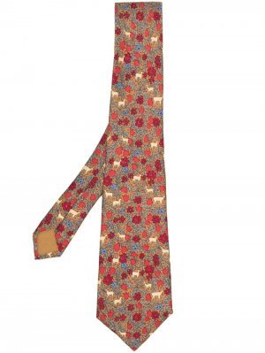 Галстук 2000-х годов с принтом Hermès. Цвет: коричневый