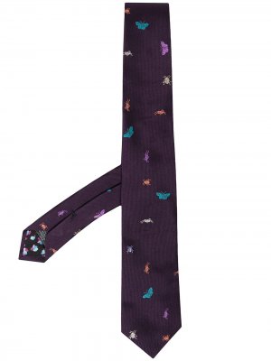 Шелковый галстук с вышивкой Insect PAUL SMITH. Цвет: фиолетовый