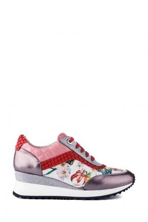 Кожаные кроссовки с цветочным принтом SCHOOL-77. Цвет: multicolor