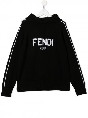 Кашемировое худи с логотипом Fendi Kids. Цвет: черный