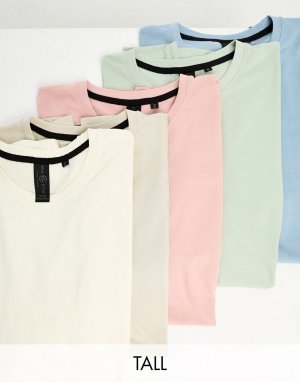Набор из 5 футболок Soulstar Tall синего, зеленого, экрю, камня и розового цвета Soul Star