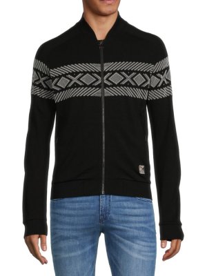 Шерстяной свитер на молнии с геометрическим рисунком , цвет Black Multi Z Zegna