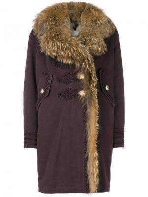Пальто мешковатого кроя с меховой оторочкой Bazar Deluxe. Цвет: розовый и фиолетовый
