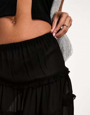 Черная многоярусная макси-юбка в стиле бохо Motel