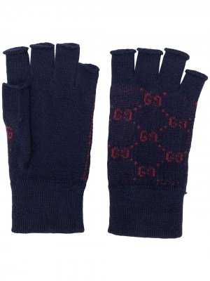 Перчатки без пальцев с узором GG Gucci. Цвет: синий