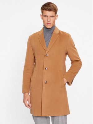 Шерстяное пальто обычного кроя Boss, коричневый BOSS