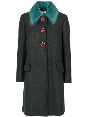 Пальто с пуговицами-цветами Miu. Цвет: серый