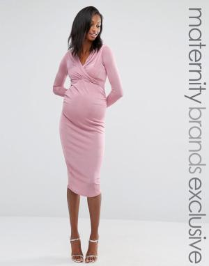Облегающее платье для беременных с запахом спереди Missguided Maternit Maternity. Цвет: фиолетовый
