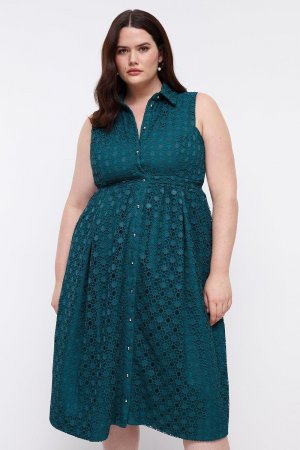 Кружевное платье-рубашка миди больших размеров , зеленый Coast