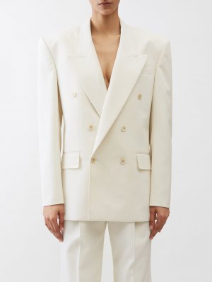 Двубортный пиджак из шерсти-габардина , белый Saint Laurent