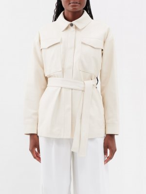Кожаная куртка с накладными карманами и поясом CO, белый Co
