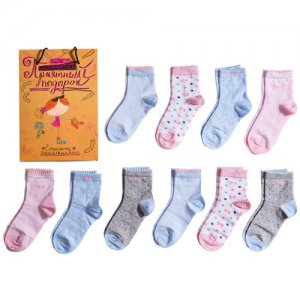 Набор для девочек из 10 пар носков LORENZline микс, размер 12-14. Цвет: серый/розовый/белый/голубой