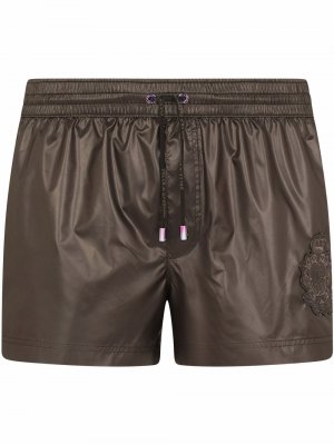 Плавки-шорты с кулиской и эффектом металлик Dolce & Gabbana. Цвет: коричневый
