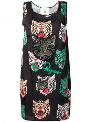 Короткое платье с тигровым принтом 5 Progress. Цвет: черный