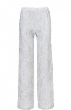 Льняные брюки в пижамном стиле с принтом 120% Lino. Цвет: голубой