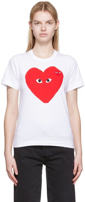 Белая футболка с большим сердцем Comme des Garçons Play