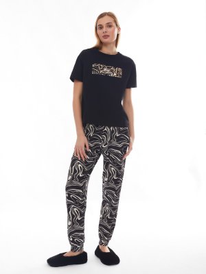 Домашний пижамный комплект (футболка и штаны) zolla. Цвет: черный