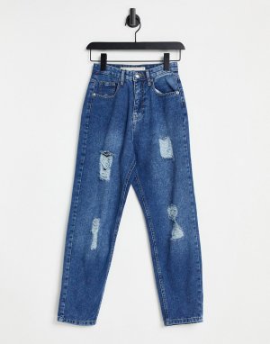 Прямые джинсы в винтажном стиле с рваной отделкой Stace-Голубой Brave Soul