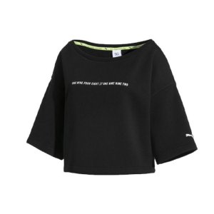 Oversized Letter Print Pullover Sweatshirt Women Tops Black 579782-03 Puma