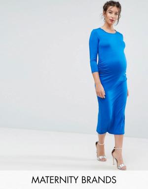 Облегающее платье с рукавами 3/4 Bluebelle Maternity. Цвет: синий