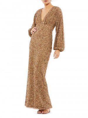 Расшитое блестками платье-колонна с короткими рукавами , бронзовый Mac Duggal