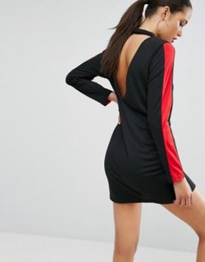 Цельнокройное платье в спортивном стиле с открытой спиной ASOS. Цвет: черный