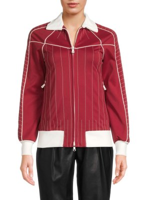 Полосатая куртка с вышивкой на молнии спереди , цвет Rosso Valentino
