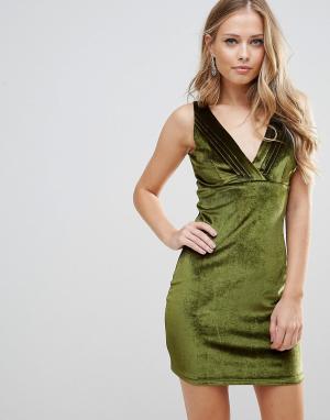 Бархатное платье мини с плиссировкой Distractions-Зеленый WYLDR