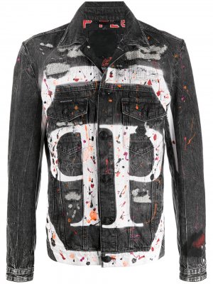 Джинсовая куртка с эффектом разбрызганной краски Philipp Plein. Цвет: черный