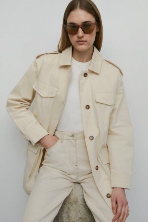 Хлопковая куртка в стиле милитари , белый Warehouse