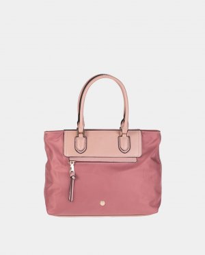 Большая розовая нейлоновая сумка-тоут с деталями из лакированной кожи Volum, розовый VOLUM