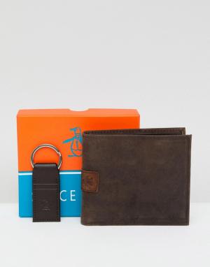 Бумажник и брелок для ключей Original Penguin. Цвет: коричневый